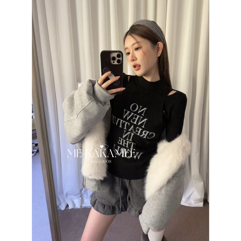 韓系甜辣休閒字母小高領針織毛衣-細節圖8