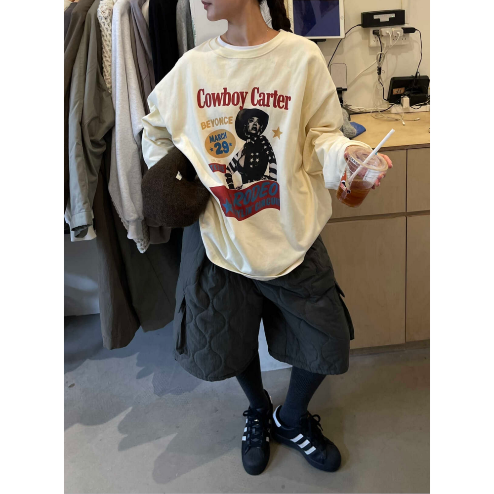 美式休閒字母印花寬鬆T恤oversize上衣-細節圖3