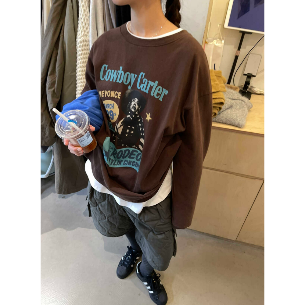 美式休閒字母印花寬鬆T恤oversize上衣-細節圖4