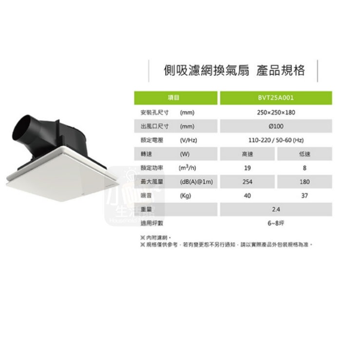 附發票 SUNON 建準 BVT25A001 DC直流變頻換氣扇 含濾網 浴室抽風機 通風扇 ❤小咖❤ DC馬達-細節圖4