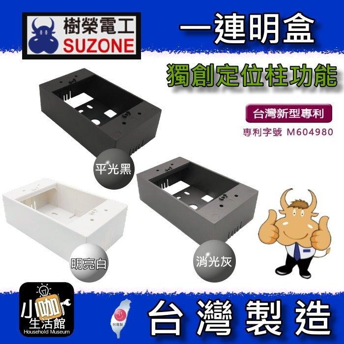 ★小咖★ SUZONE 樹榮電工 一連明盒 白色 SZ-6001W 一體成型 明BOX 開關盒 一聯明盒 插座盒 塑膠盒-細節圖2