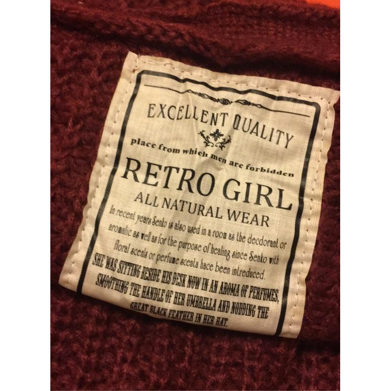 (全新)日系品牌 RETRO GIRL 針織外套 中長版外套 毛衣 拼接撞色 酒紅色外套-細節圖2