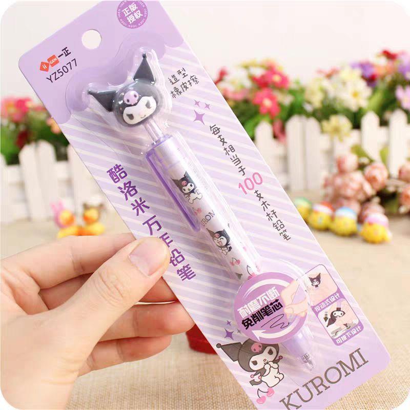 【快樂童年精品】正版授權～Sanrio三麗鷗 萬年不敗款免削鉛筆附酷洛米造型橡皮頭-單入/卡-細節圖2