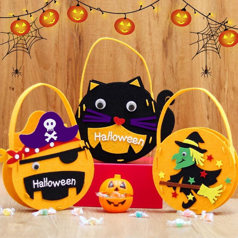 【快樂童年精品】Trick or Treat ! 台灣現貨 超級可愛 萬聖節討糖DIY手工提袋 布筒 萬聖節材料包-細節圖2