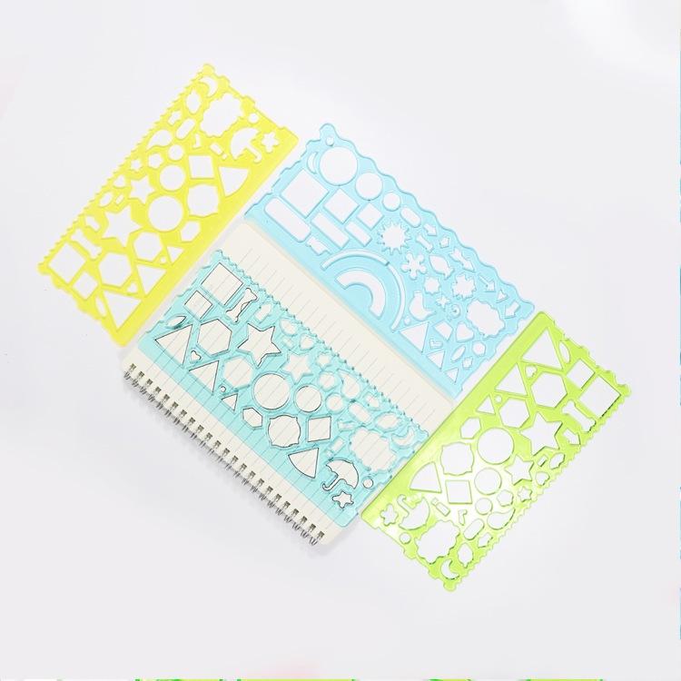 【快樂童年精品】2025 兒童繪畫尺幾何圖形 小學生套尺 多功能模板尺 美術畫畫尺 多功能形狀20公分直尺 (一包2支)-細節圖2