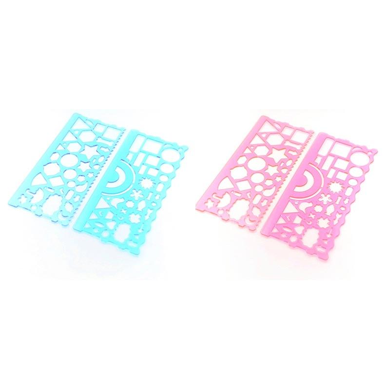 【快樂童年精品】2025 兒童繪畫尺幾何圖形 小學生套尺 多功能模板尺 美術畫畫尺 多功能形狀20公分直尺 (一包2支)-細節圖4