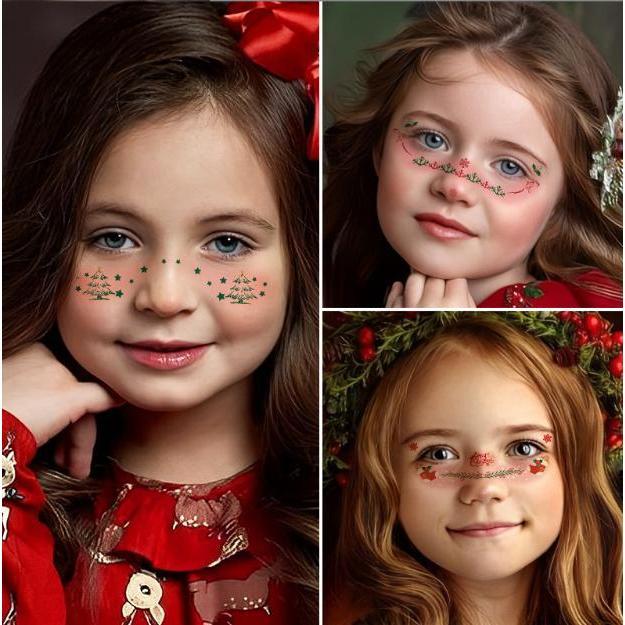 【快樂童年精品】 聖誕節貼紙 紋身貼紙 聖誕紋身 臉貼 聖誕紋身貼紙 妝容貼紙 妝容紋身貼紙-多款選擇-細節圖4