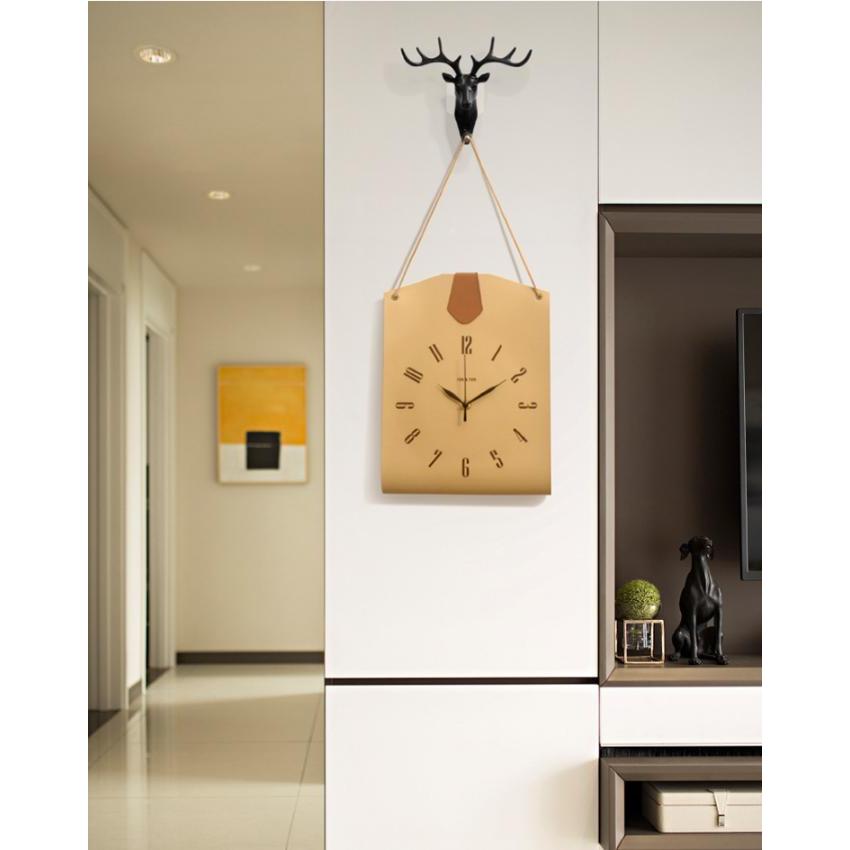 【快樂童年精品】皮革背袋創意 現代藝術時鐘 個性客廳卧室静音-2色選擇 (12吋)-細節圖6