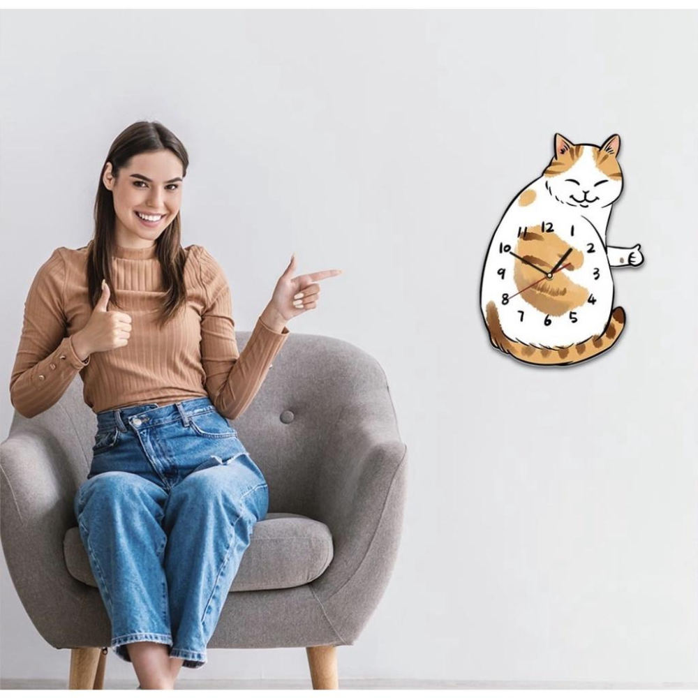 【快樂童年精品】創意十足 愛貓族不能沒有的 可愛討喜 橘貓 家居 居家 臥室 客廳裝飾 靜音牆鐘 時鐘-細節圖2