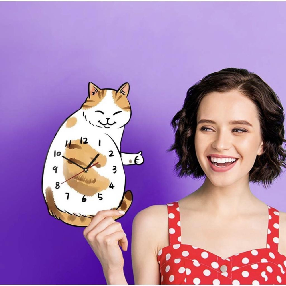 【快樂童年精品】創意十足 愛貓族不能沒有的 可愛討喜 橘貓 家居 居家 臥室 客廳裝飾 靜音牆鐘 時鐘-細節圖6