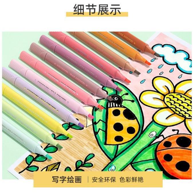 【快樂童年精品】幼兒 國小 美術課必備 唯美馬卡龍筆桿 兒童可水洗的彩色筆 馬克筆 12或24色-細節圖2