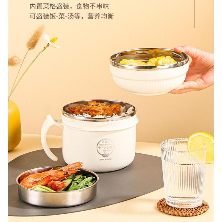 【快樂童年精品】邦格尼 SUS 304高品質不鏽鋼碗學生飯盒 泡麵碗 多功能分層保温盒(附湯匙)-4色選擇-細節圖2