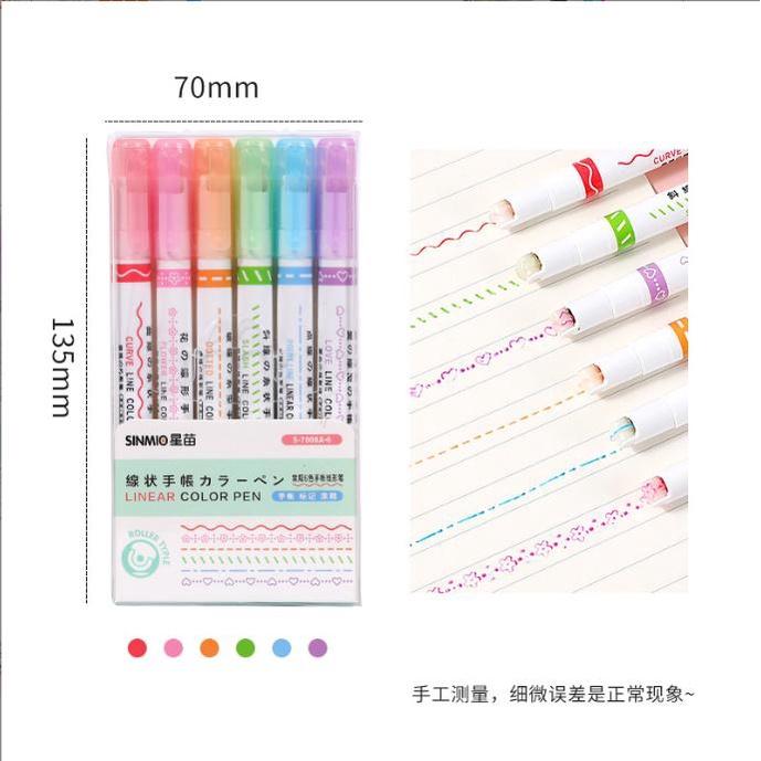 【快樂童年精品】做筆記的神器 不能沒有的 速乾曲線營光筆 每盒6色 6款線條-細節圖5