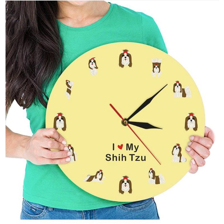 【快樂童年精品】CZ-084 優雅美麗西施犬 家居 居家 臥室 客廳裝飾 靜音牆鐘 時鐘-細節圖3