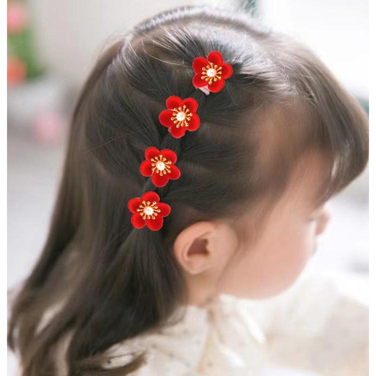 【快樂童年精品】超值超划算~新年小紅花 頭繩兒童花朵髮圈 扎頭髮皮筋 女童寶寶髮繩不傷髮 (一組10個)-細節圖2