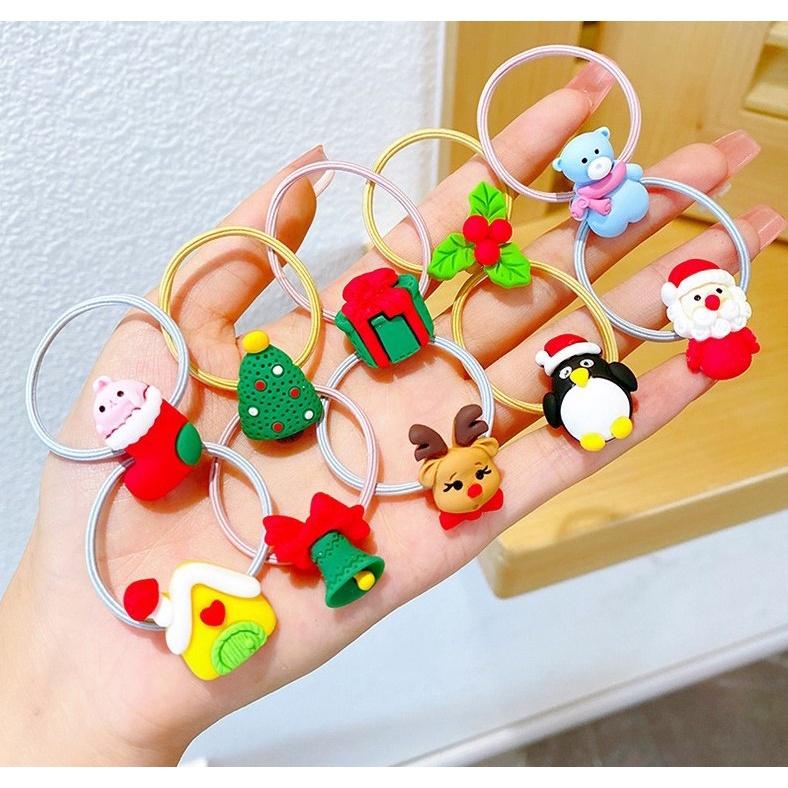【快樂童年精品】可愛樹脂耶誕節兒童髮飾髮圈.髮帶 女童 可愛寶寶聖誕老人麋鹿發繩頭飾誕(一包2條)-細節圖5