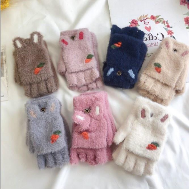 【快樂童年精品】親子款手套~保暖防寒韓版加絨加厚露指半指兒童手套-細節圖3