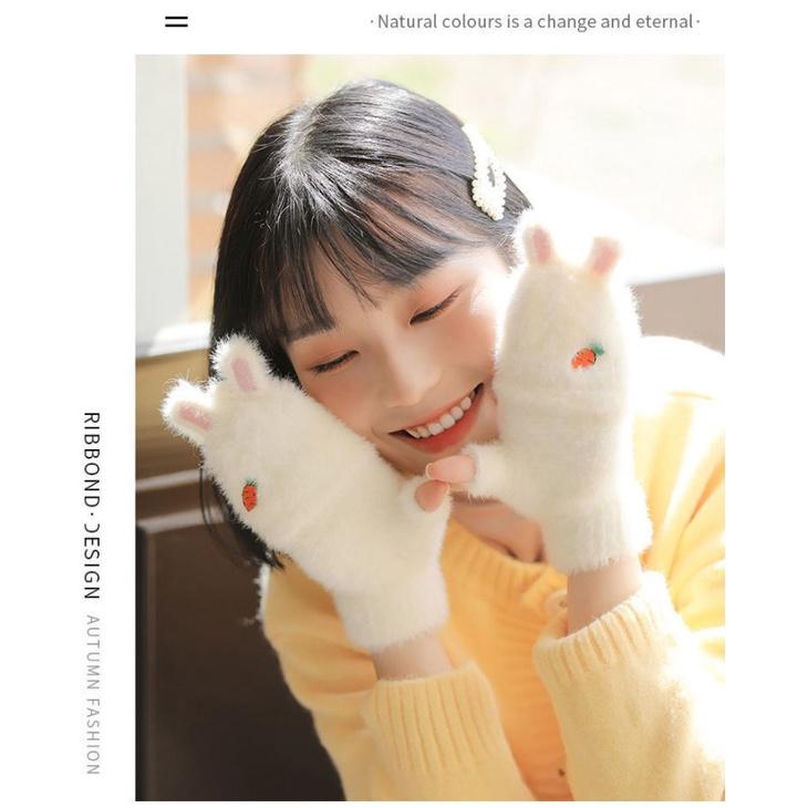 【快樂童年精品】親子款手套~保暖防寒韓版加絨加厚露指半指兒童手套-細節圖4