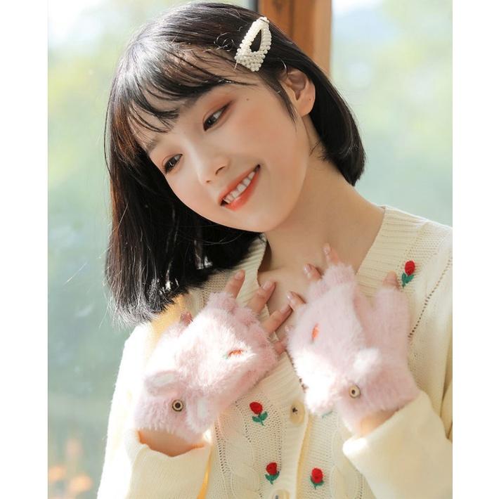 【快樂童年精品】親子款手套~保暖防寒韓版加絨加厚露指半指兒童手套-細節圖5