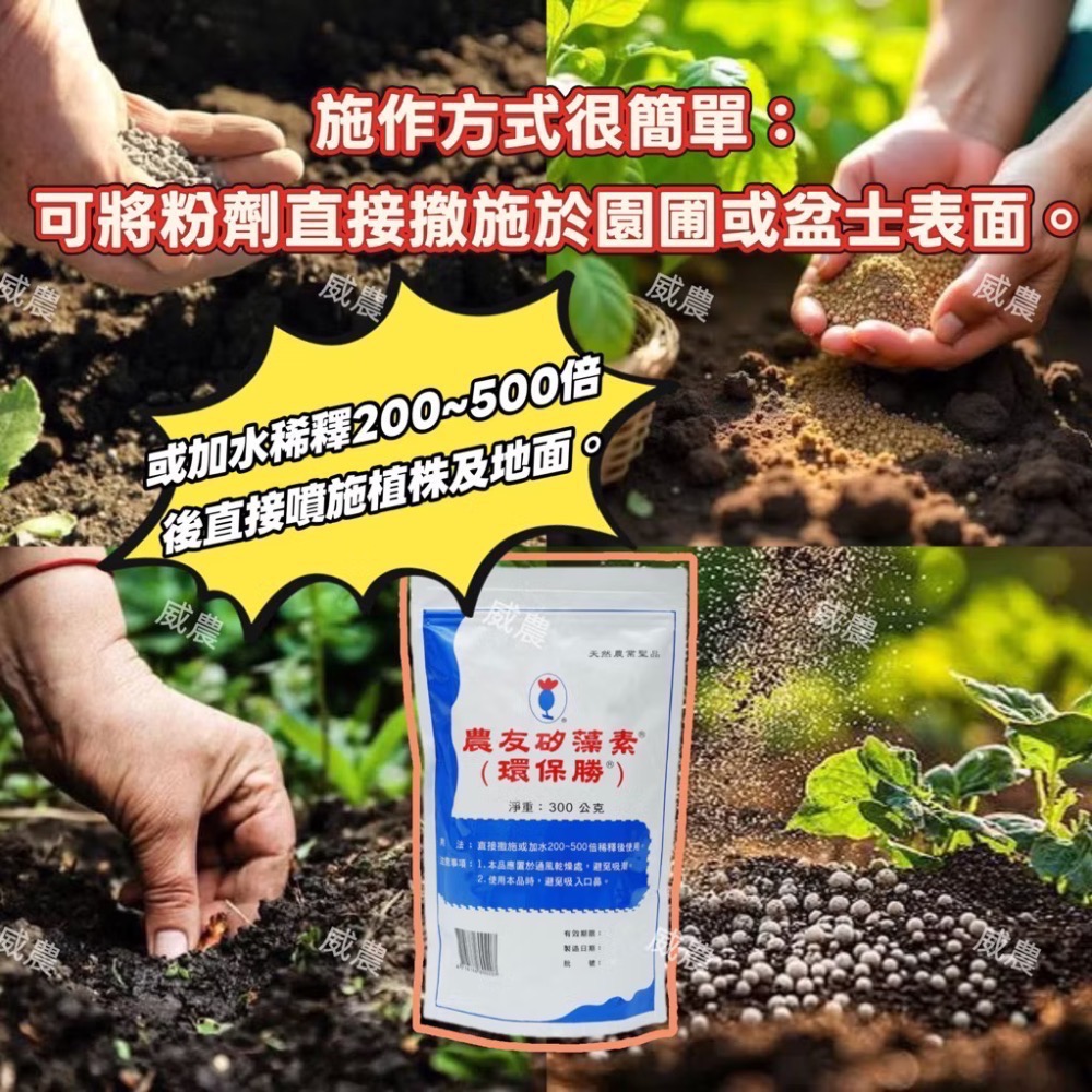 農友矽藻素矽藻土（環保勝）300 公克/包 食品級 非農藥 天然除蟲除菌劑 無抗藥性/矽藻素/100%純矽藻化石製成-細節圖5