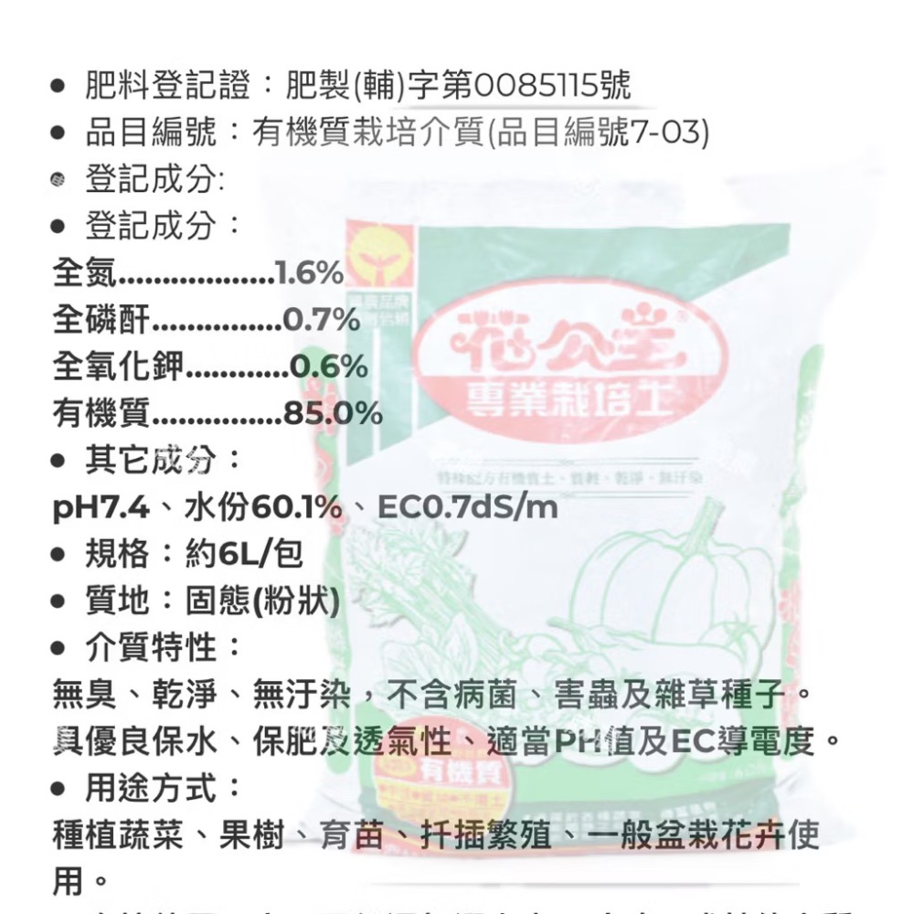 花公主-專業栽培土(6L) 育苗士/多肉植物/觀葉植物 撥種泥炭土/獨角仙幼蟲土 甲蟲士兜蟲士 葉菜 蔬果花卉 有機質肥-細節圖2
