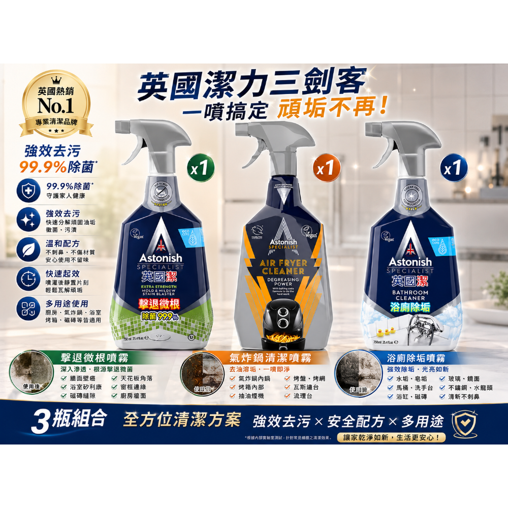 Astonish 英國潔 瞬效除黴去汙 橫掃油汙除油 抑菌除污浴廁 清潔劑 750毫升-規格圖1