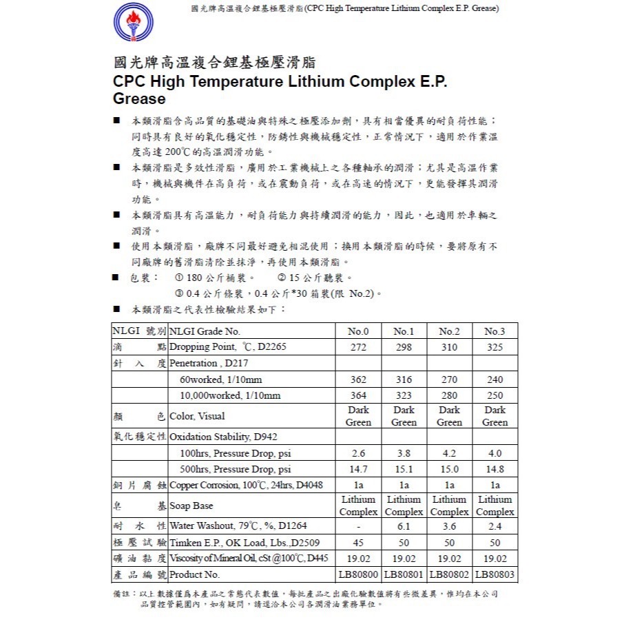 國光牌二號2號高溫複合鋰基極壓滑脂 牛油條 黃油條400克-細節圖3