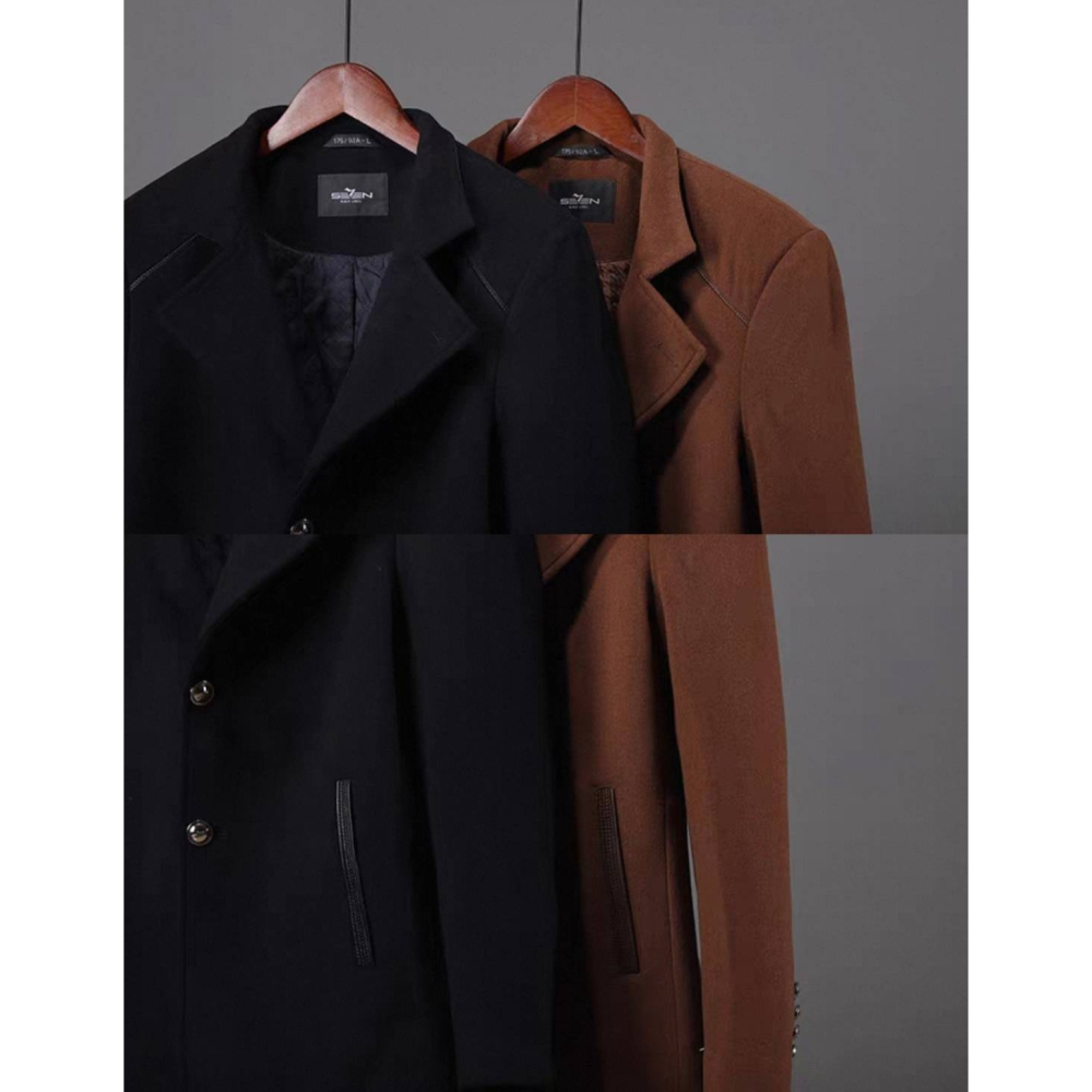 [Ｃ.M.平價精品館]XL、2XL碼現貨特價/出口專櫃精品出清特價修身有型大器翻領棕色休閒西式羊毛外套/大衣-細節圖11