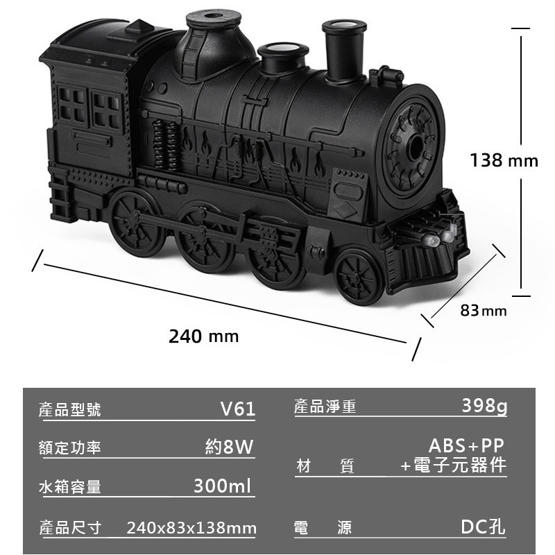 【快速出貨】小火車加濕器 水母噴霧 雙孔噴煙 香薰機 加濕器 香氛機 水氧機 靜音 (300ml) (需插電使用)-細節圖5