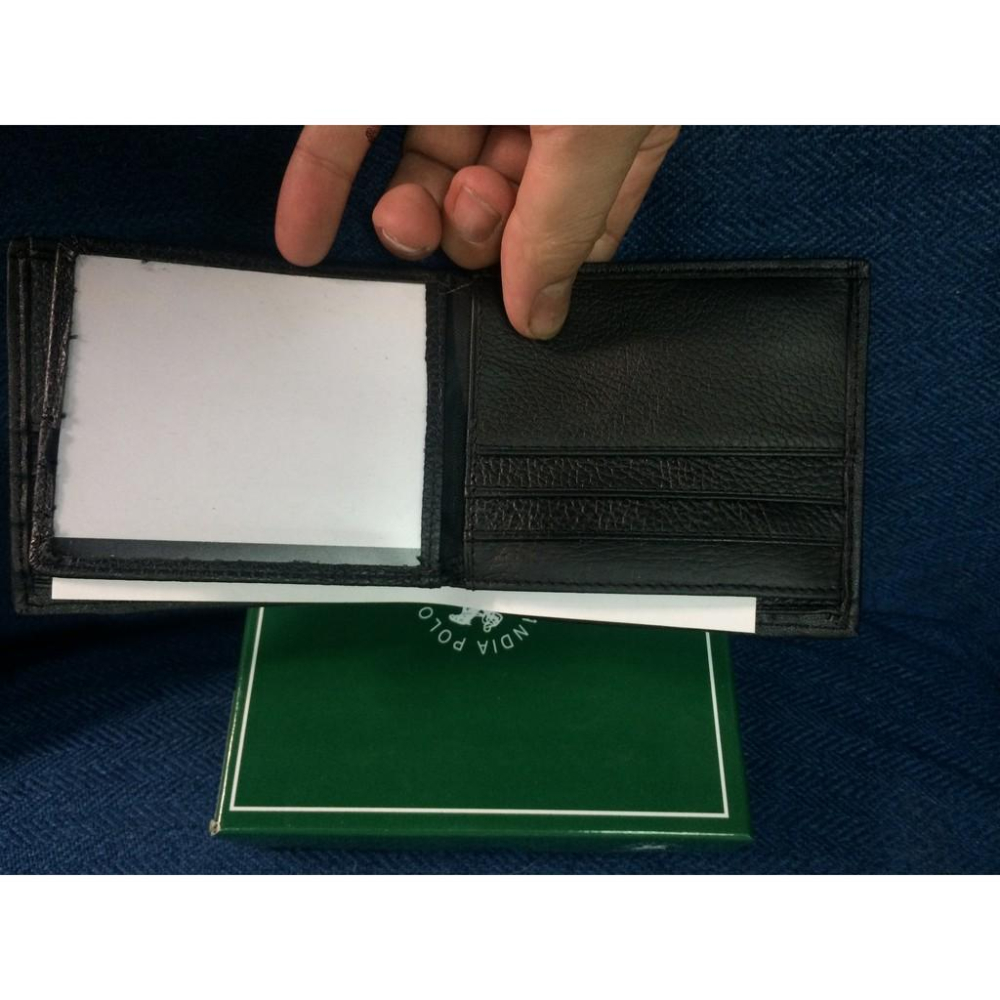 SANDIA-POLO 專櫃 男仕 短型皮夾 進口防水防刮皮革材質黑-藍格紋-馬-細節圖4