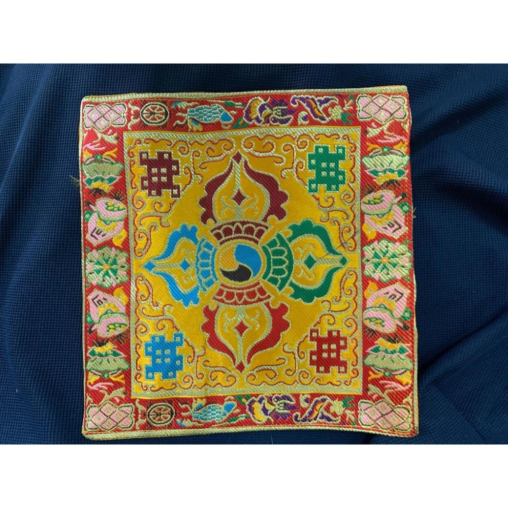 西藏佛教用具藏式繡花八吉祥十字金剛杵鈴杵時輪金剛咒布墊-細節圖4