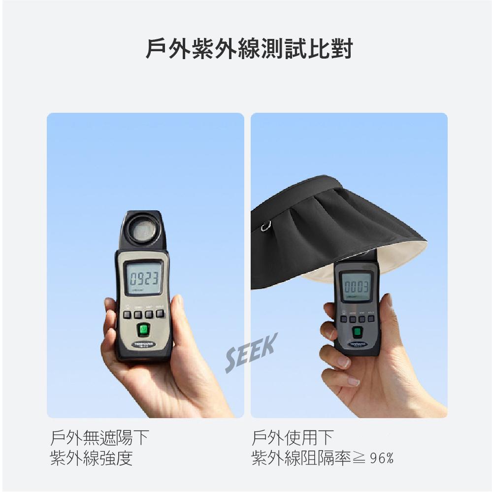 防曬遮陽帽現貨【Seek喜客】 貝殼遮陽帽 UPF50+全臉阻隔紫外線 旅行外出好攜帶 可折成雙色髮圈 頂空大帽簷-細節圖3