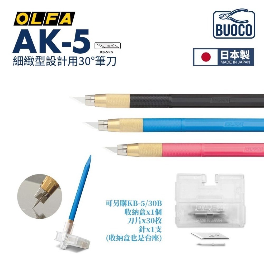 [BUOCO] OLFA 216BS 系列 精密筆刀 AK-5 含 KB-5 5枚刀片 模型湯口修整 精密切割 日本製-細節圖5