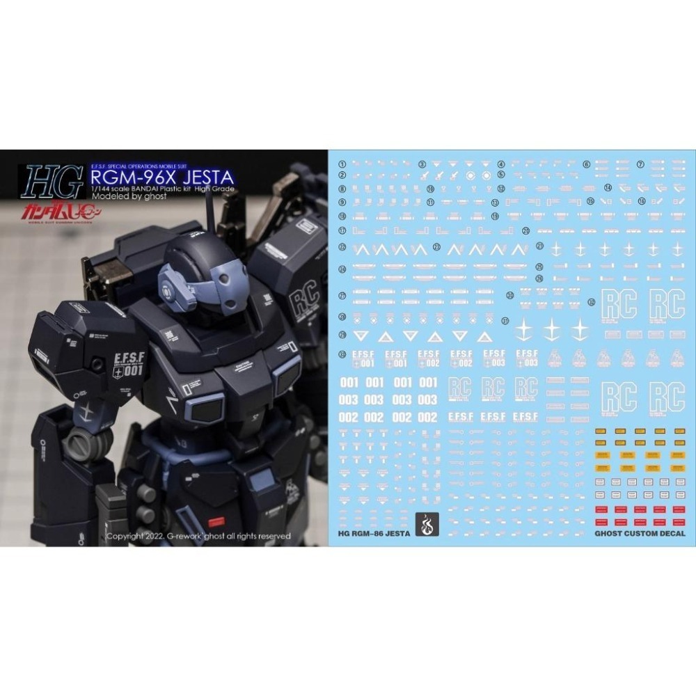 [BUOCO] 炎水貼 GHOST HG 1/144 RGM-96X JESTA 傑斯塔 專用水貼 螢光水貼 鋼彈水貼-細節圖2