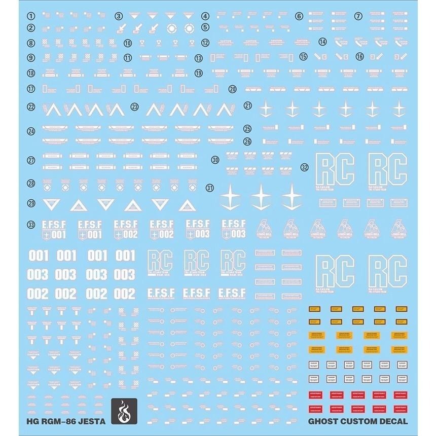 [BUOCO] 炎水貼 GHOST HG 1/144 RGM-96X JESTA 傑斯塔 專用水貼 螢光水貼 鋼彈水貼-細節圖3