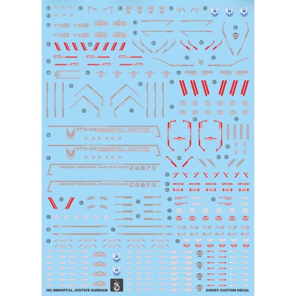 [BUOCO] 炎水貼 GHOST HG STTS-808 不朽正義鋼彈 專用水貼 螢光水貼 JUSTICE-細節圖2