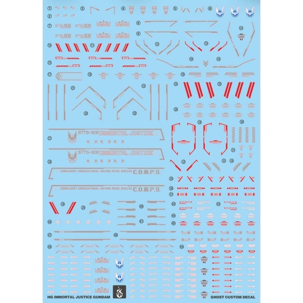 [BUOCO] 炎水貼 GHOST HG STTS-808 不朽正義鋼彈 專用水貼 螢光水貼 JUSTICE-細節圖2