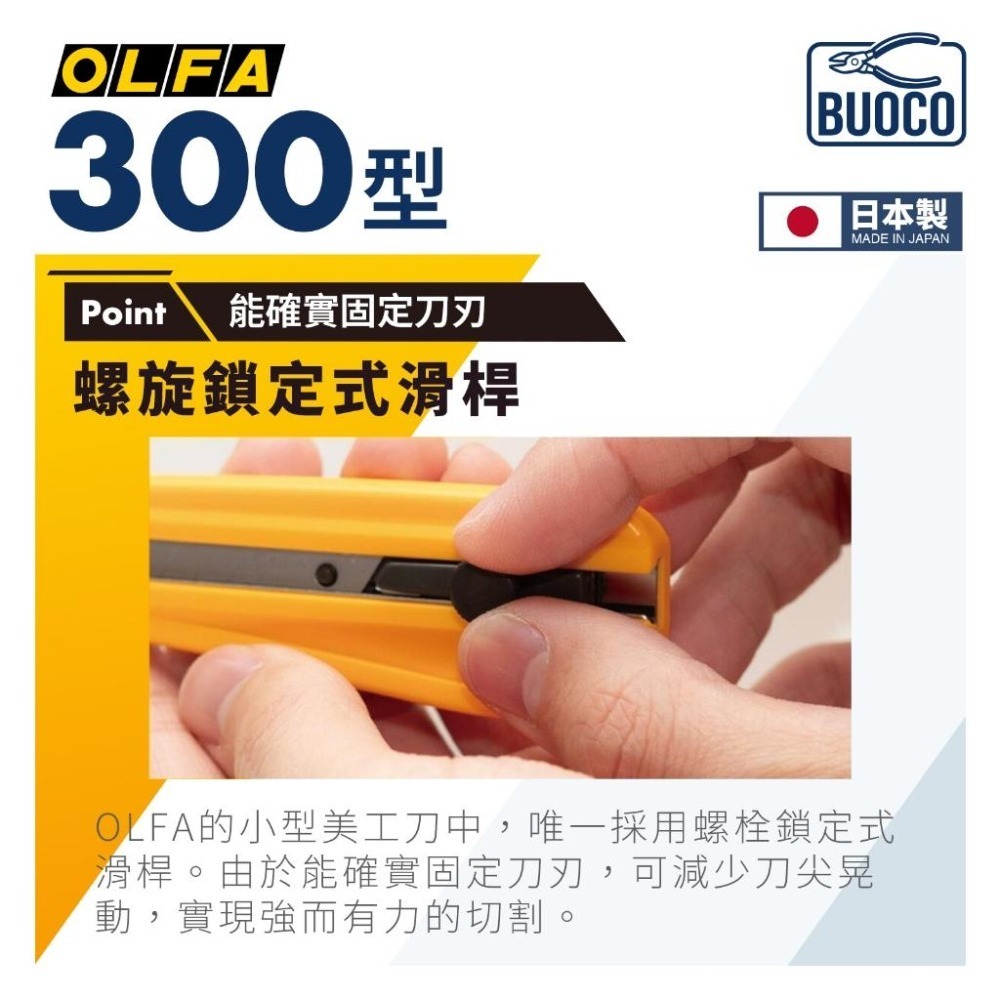 [BUOCO] OLFA 300型 小型 美工刀 日本製 無段式旋鈕 建築紙模 鋼彈模型 軍模 模型工具 職人美工刀-細節圖2