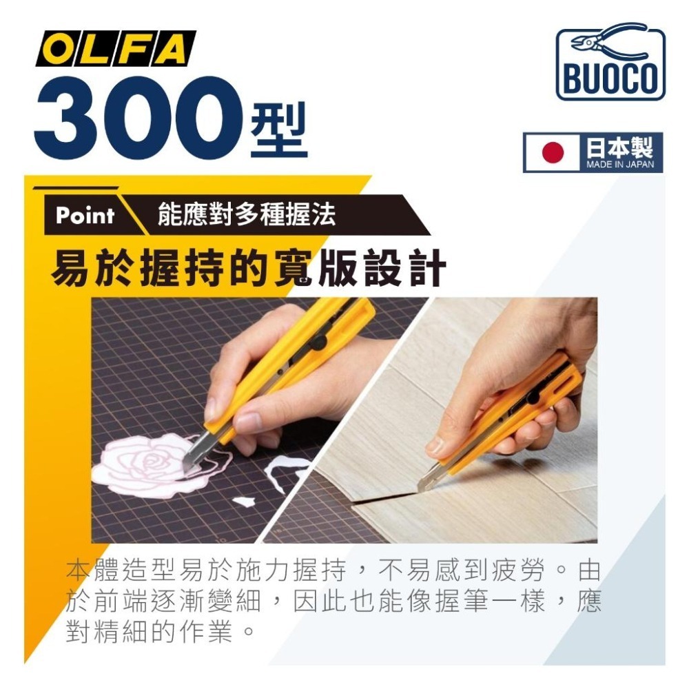 [BUOCO] OLFA 300型 小型 美工刀 日本製 無段式旋鈕 建築紙模 鋼彈模型 軍模 模型工具 職人美工刀-細節圖3