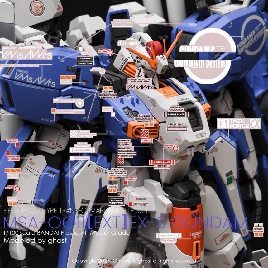 [BUOCO] 炎水貼 GHOST MG 1/100 Ex-S S鋼彈 EXS 1.5版 鋼彈前哨戰 專用水貼 螢光水貼-細節圖2