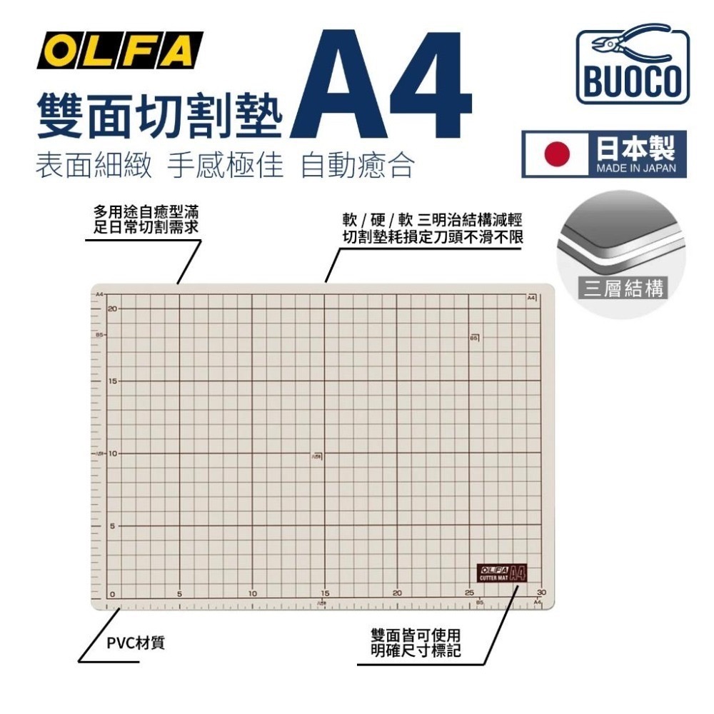BUOCO] OLFA CM-A4 切割墊 日本型號134B 雙色 灰褐/咖啡 自動癒合設計 A4 切割墊-細節圖3
