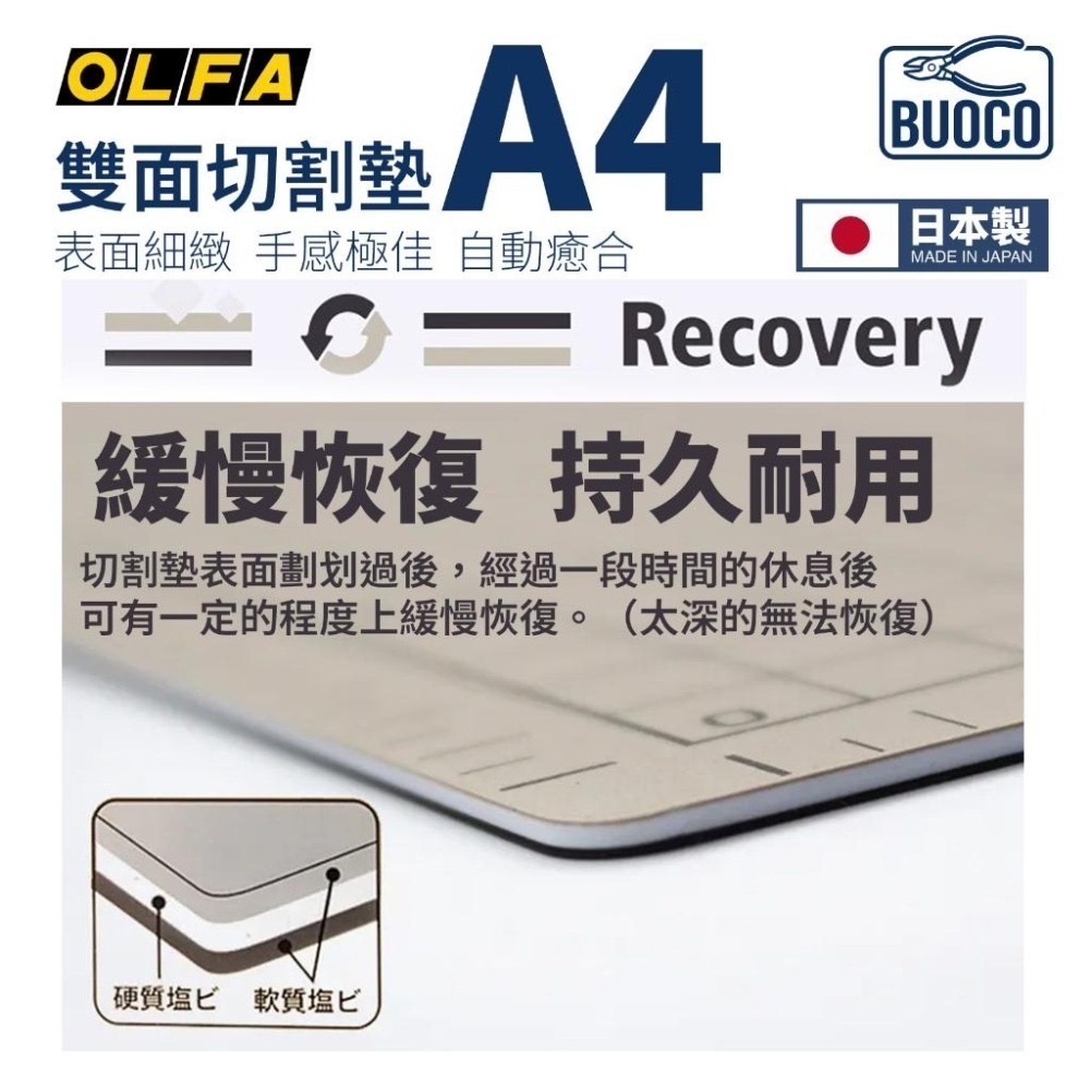 BUOCO] OLFA CM-A4 切割墊 日本型號134B 雙色 灰褐/咖啡 自動癒合設計 A4 切割墊-細節圖5