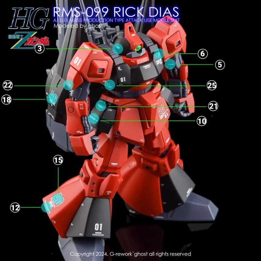 [BUOCO] 炎水貼 GHOST HG RMS-099 里克・迪亞斯 Rick Dias 專用水貼 螢光水貼-細節圖4