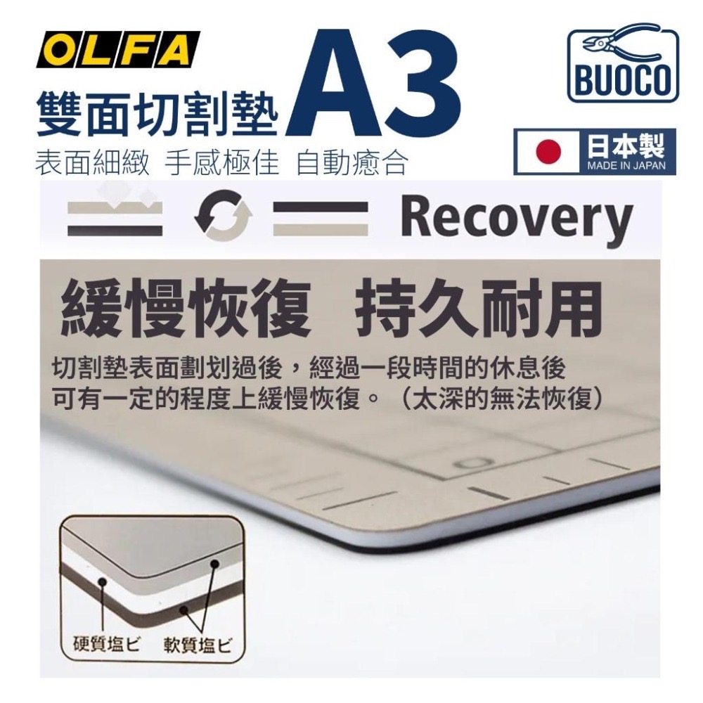 [BUOCO] OLFA CM-A3 切割墊 日本型號135B 雙色 灰褐/咖啡 自動癒合設計 A3 切割墊-細節圖5
