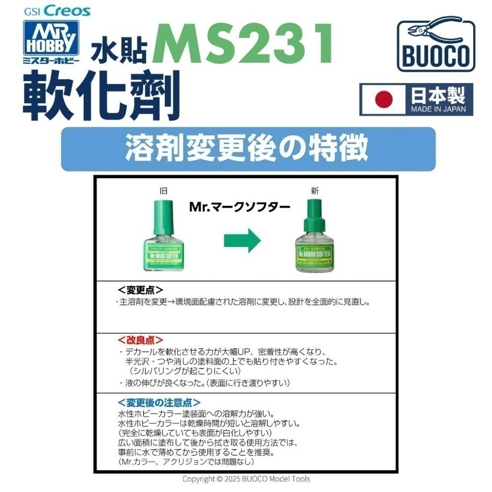 [BUOCO] MR.HOBBY GUNZE 郡氏 GSI MS231 水貼軟化劑 綠蓋 40ml 日本製-細節圖6