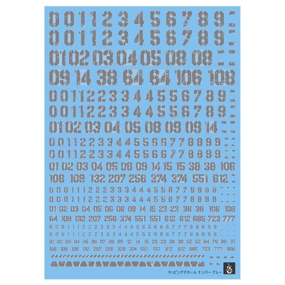 [BUOCO] 炎水貼 通用水貼 1/100・1/144 舊化掉漆 斑駁 字母＋數字 灰色／白色 水貼-規格圖5