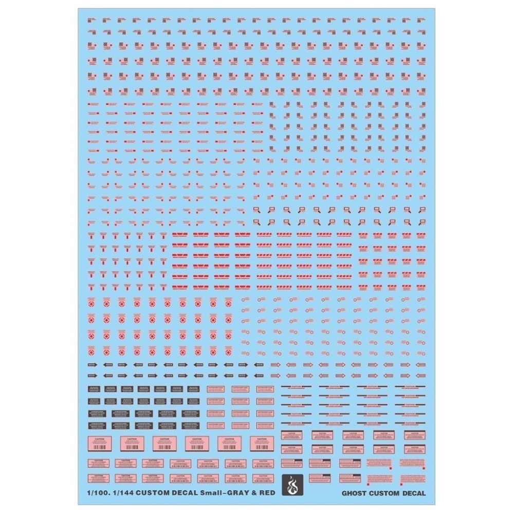 [BUOCO] 炎水貼 GHOST 通用 1/100・1/144 Logo／警示標示（紅黑／灰紅／白橙）螢光水貼-細節圖2
