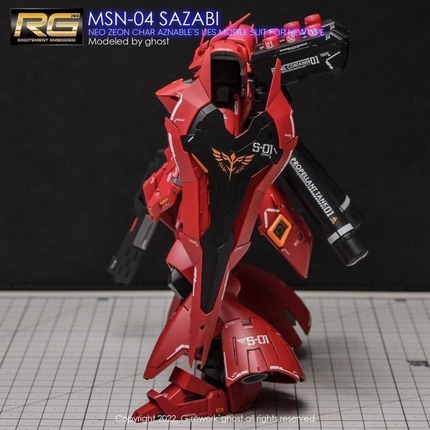 [BUOCO] 炎 GHOST版 RG 1/144 #29 SAZABI MSN-04 沙薩比 夏亞專用機 螢光水貼-細節圖4