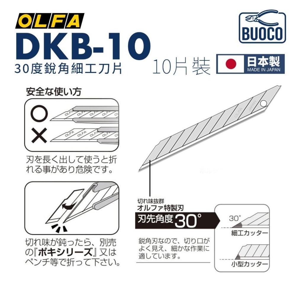 [BUOCO] OLFA DKB-10 30度刀片 替刃30° 細工刀片 10片裝 日本製 湯口處理 車體包膜 手機包膜-細節圖4