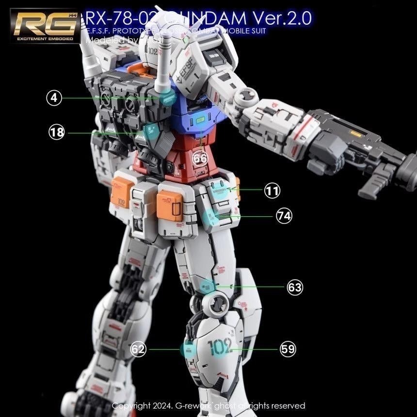 [BUOCO] 炎水貼 GHOST RG 1/144 #40 RX-78-2 鋼彈 Ver.2.0 專用水貼 螢光水貼-細節圖5